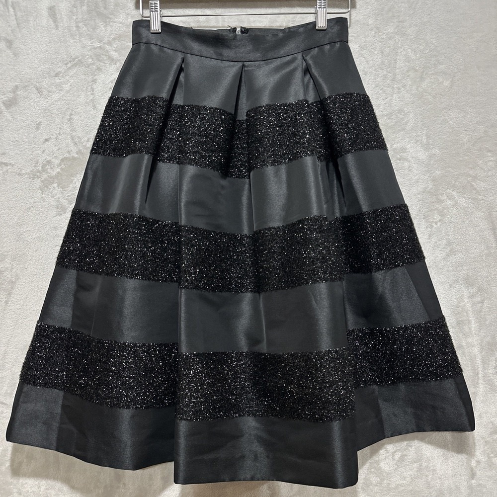 Eliza J Cocktail Skirt Women's 4 Black Striped Pleated Midi Flared A-line